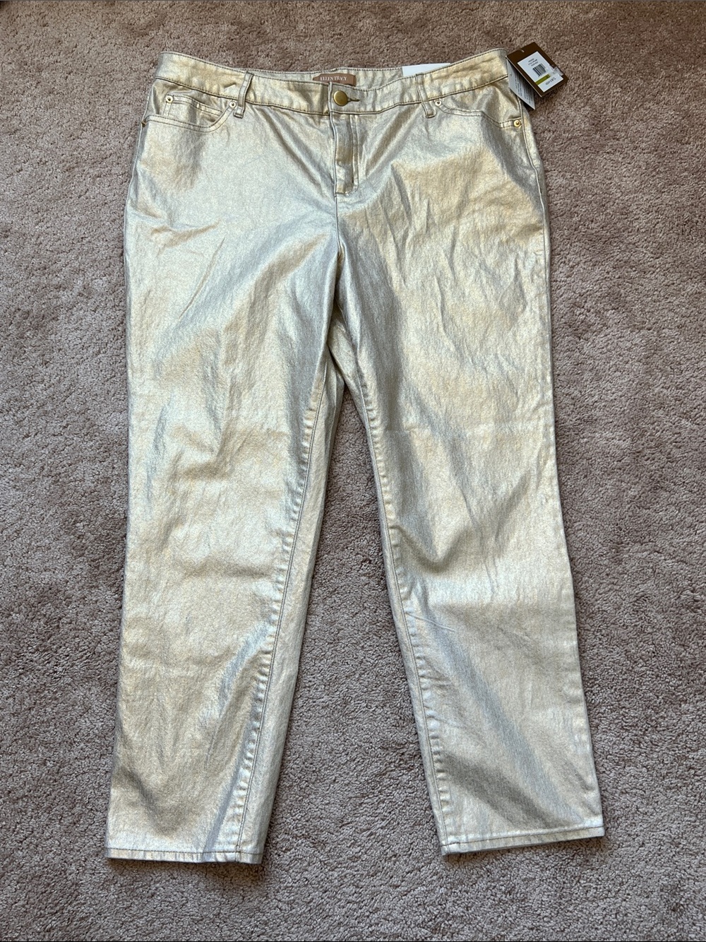 NWT Ellen Tracy Gold Betty Slim Ankle Metallic Jeans